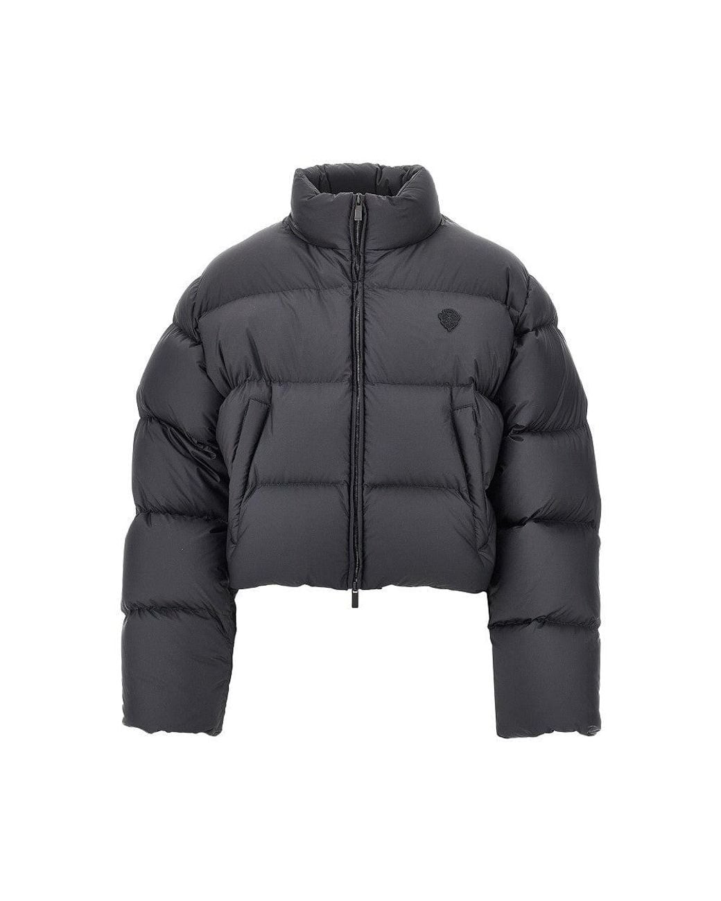 Gucci Gray Cropped Down Jacket With Crest