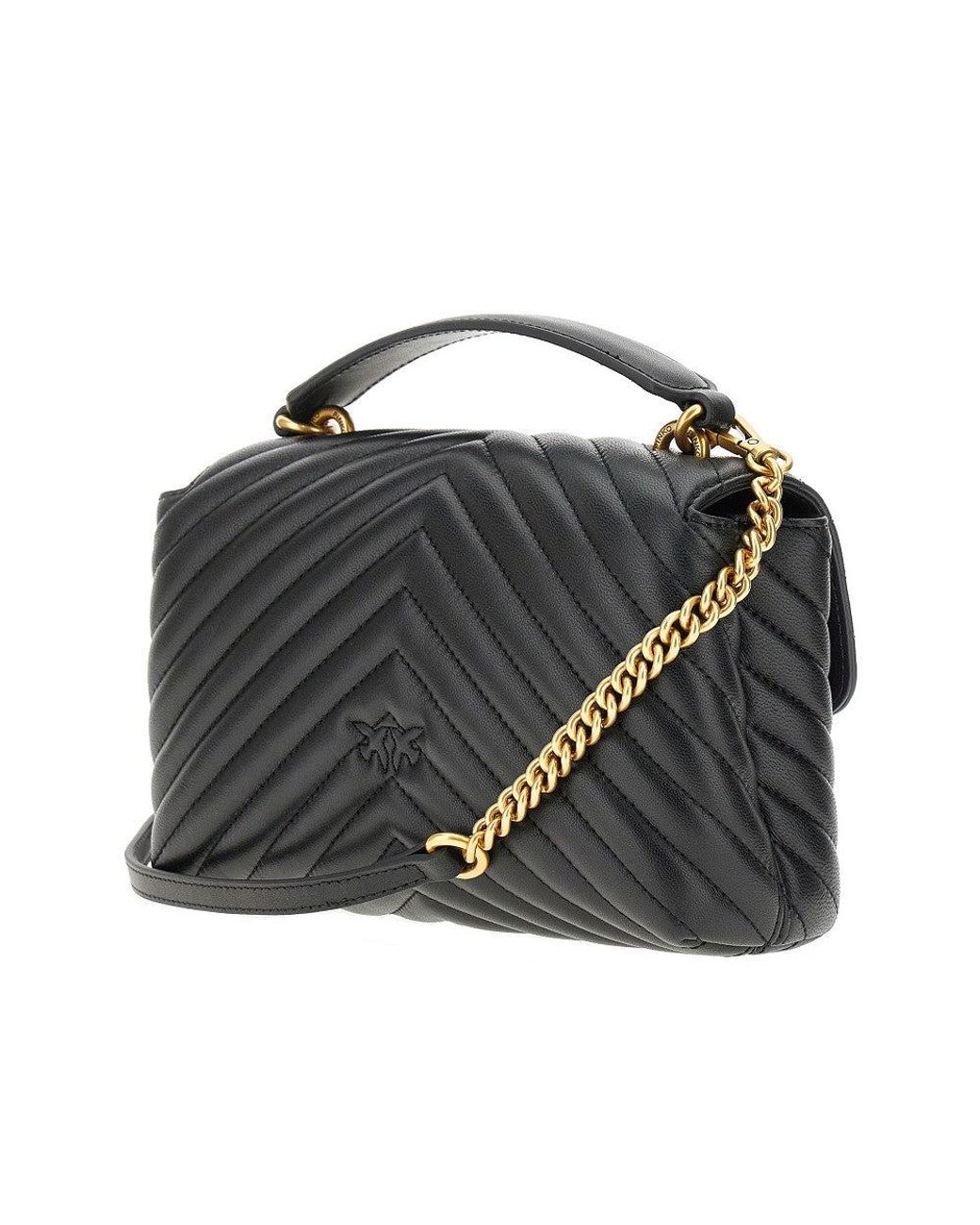 Pinko Black Chevron Nappa Leather Mini Love Lady Puff Bag
