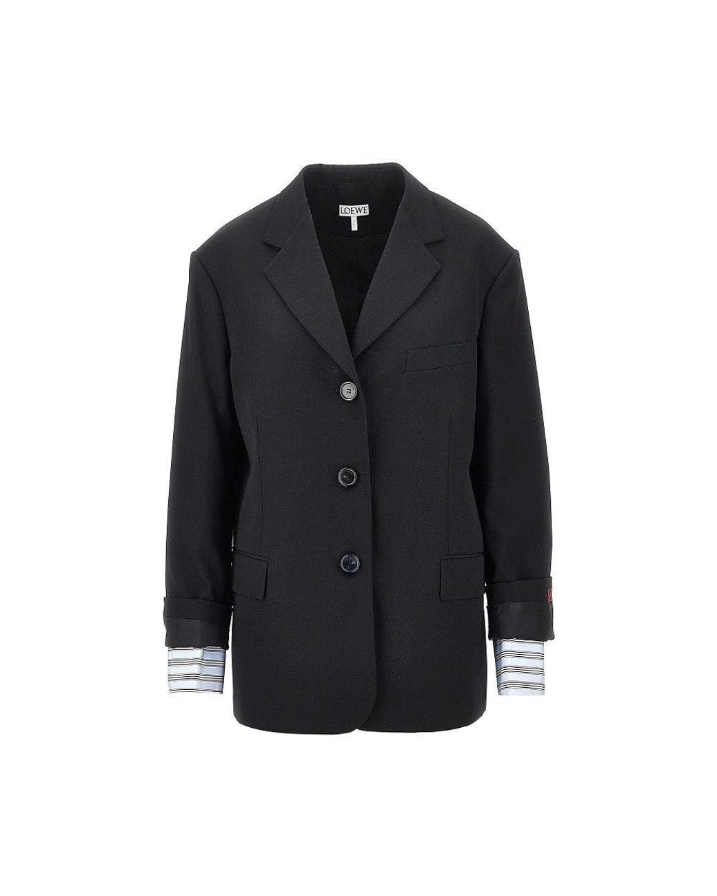 Loewe Black Single-Breasted Wool Jacket With Double Cuffs