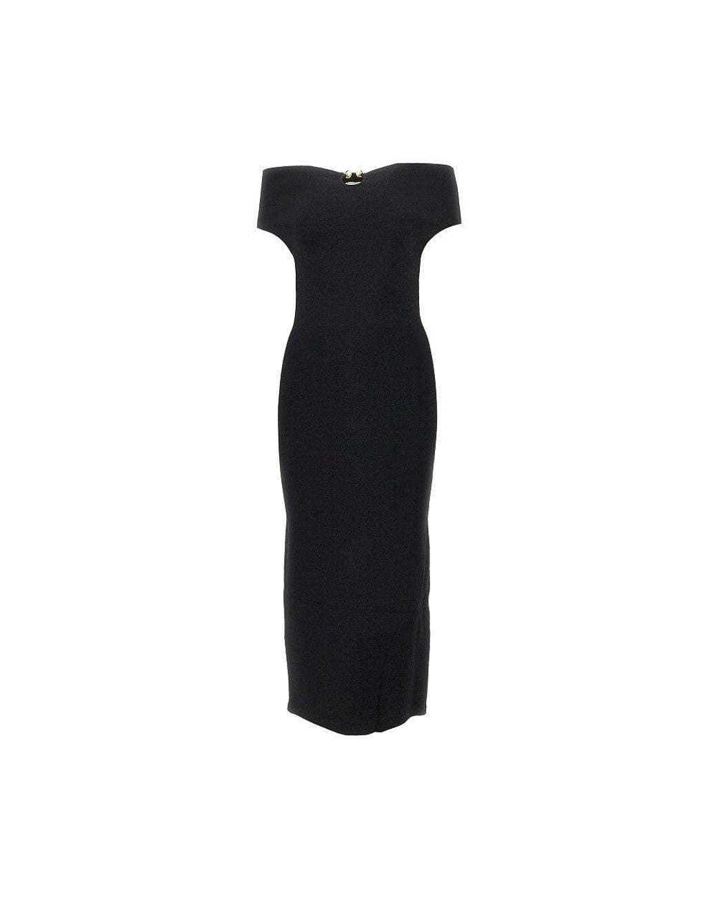 Alberta Ferretti Black Knitted Midi Dress With Metal Detail