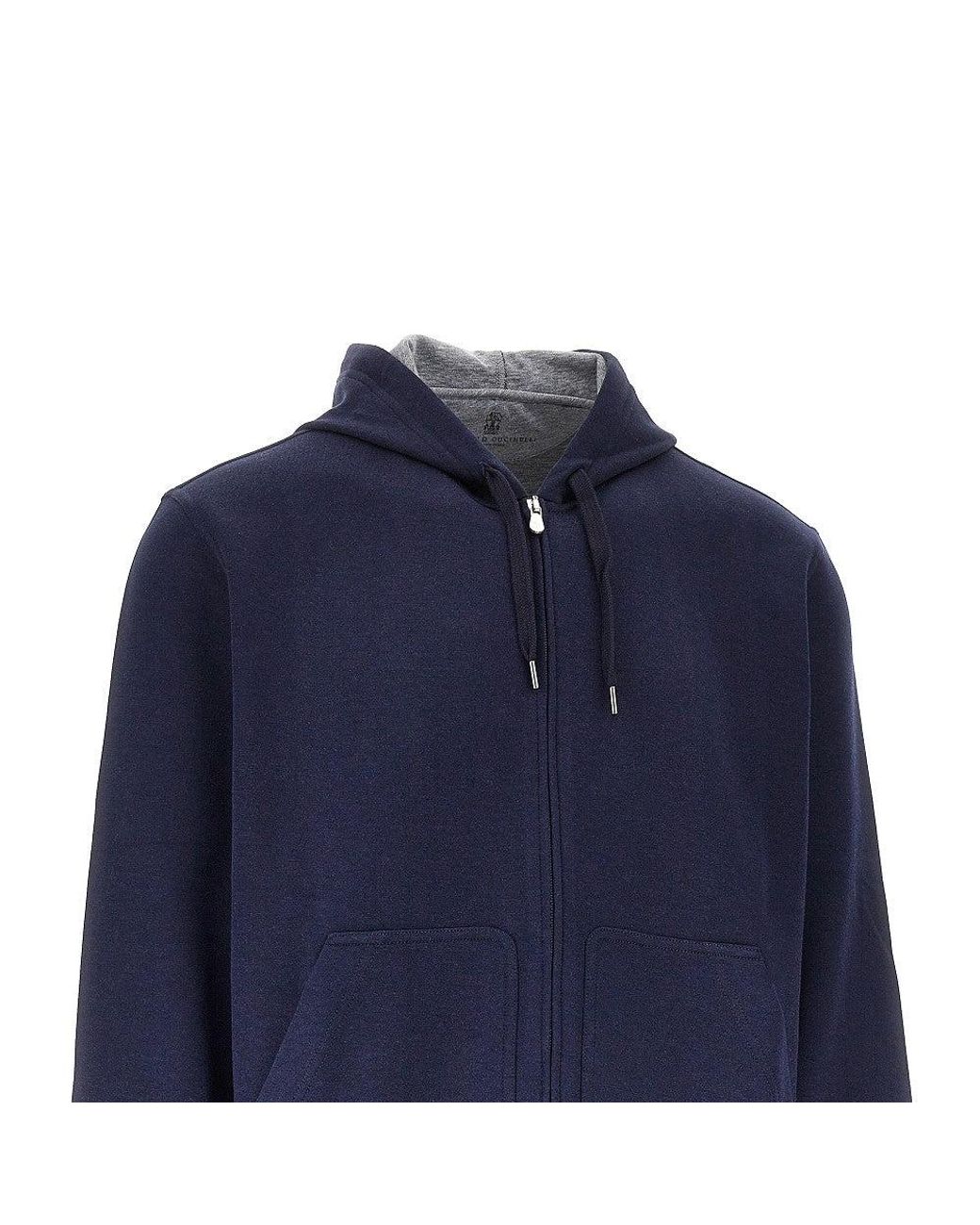 Brunello Cucinelli Blue Double Jersey Full-Zip Hoodie for men