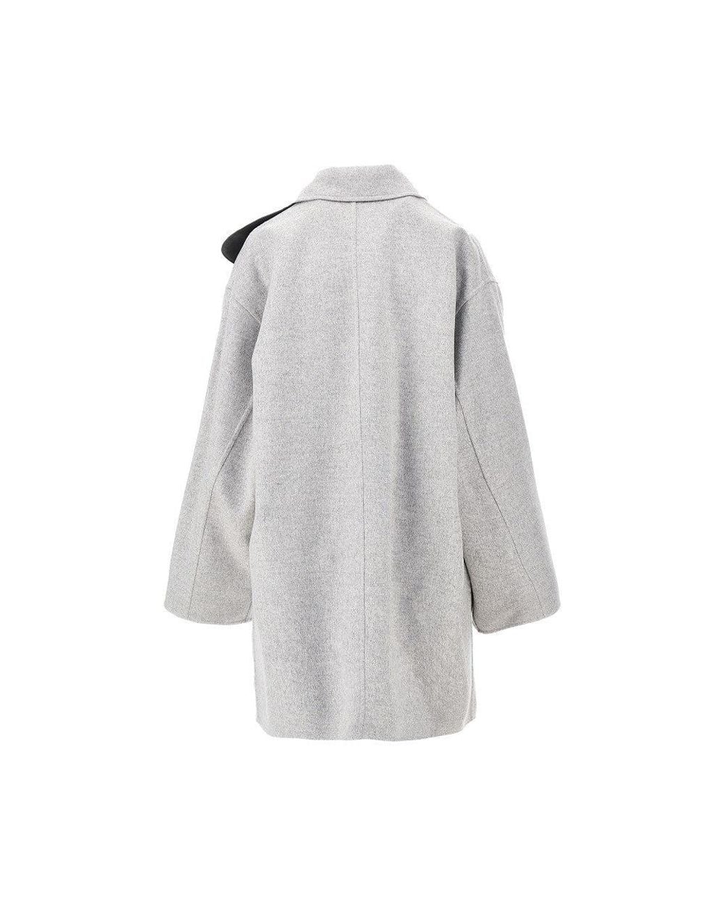Bottega Veneta Gray Double Coat With Intrecciato Leather Strap