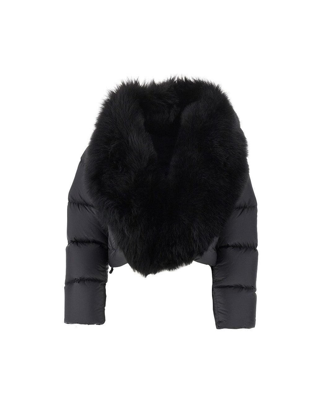 Gucci Black Cropped Down Jacket With Shearling Collar