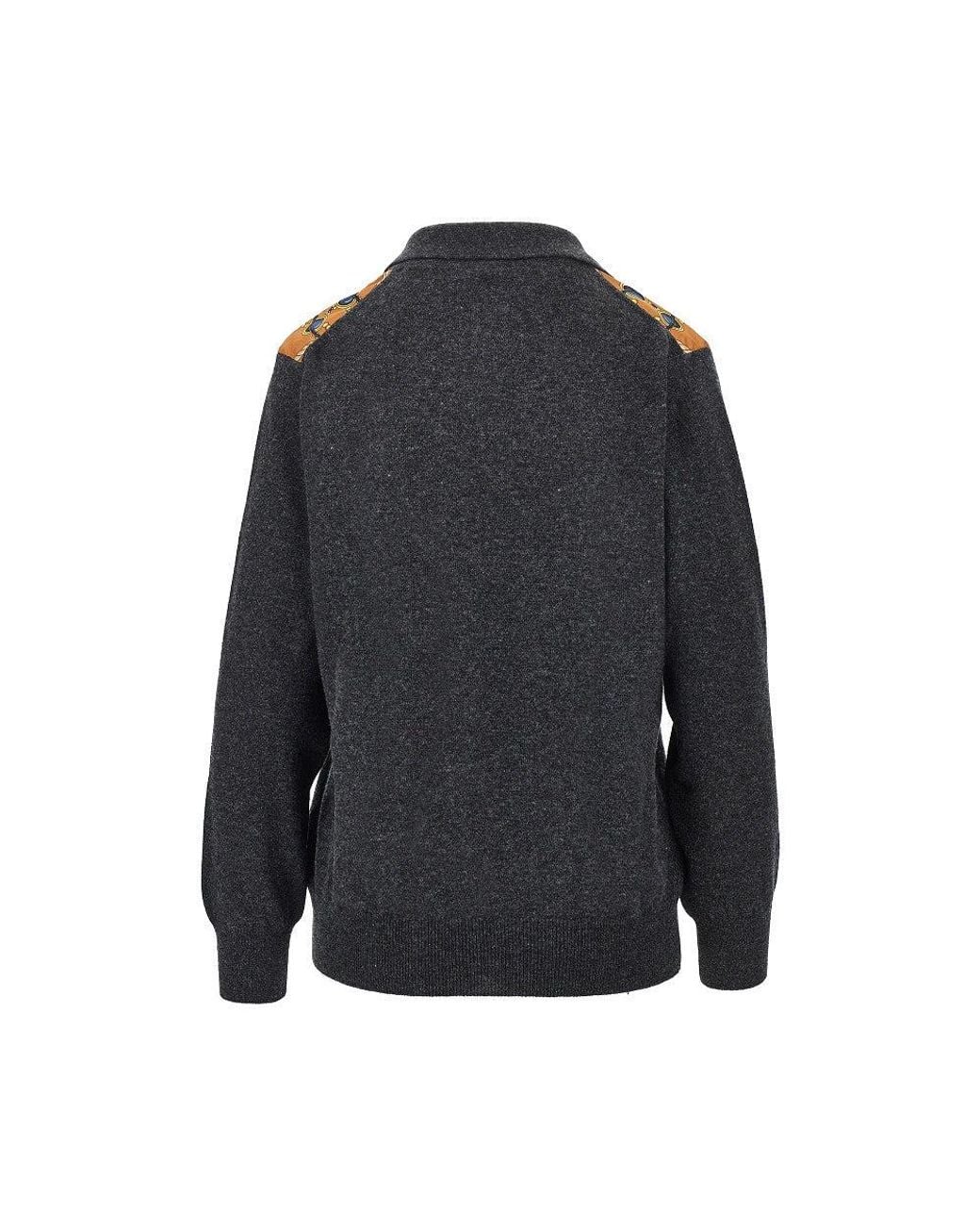 Etro Black Wool Sweater With Printed Silk Intarsia