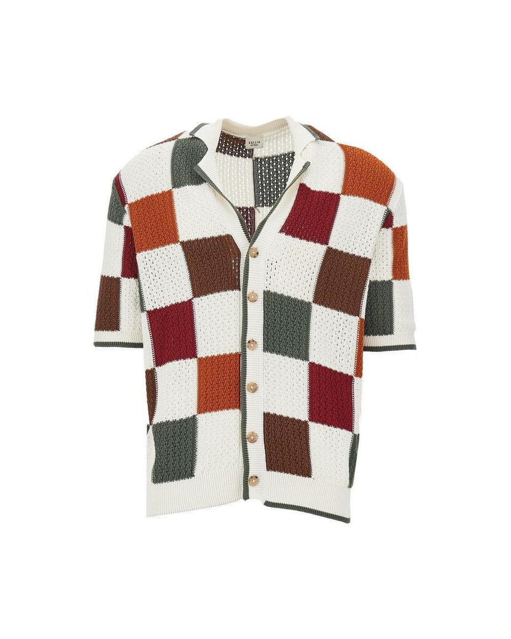 GALLIA KNIT Check Openworked Knit Shirt for Men | Lyst