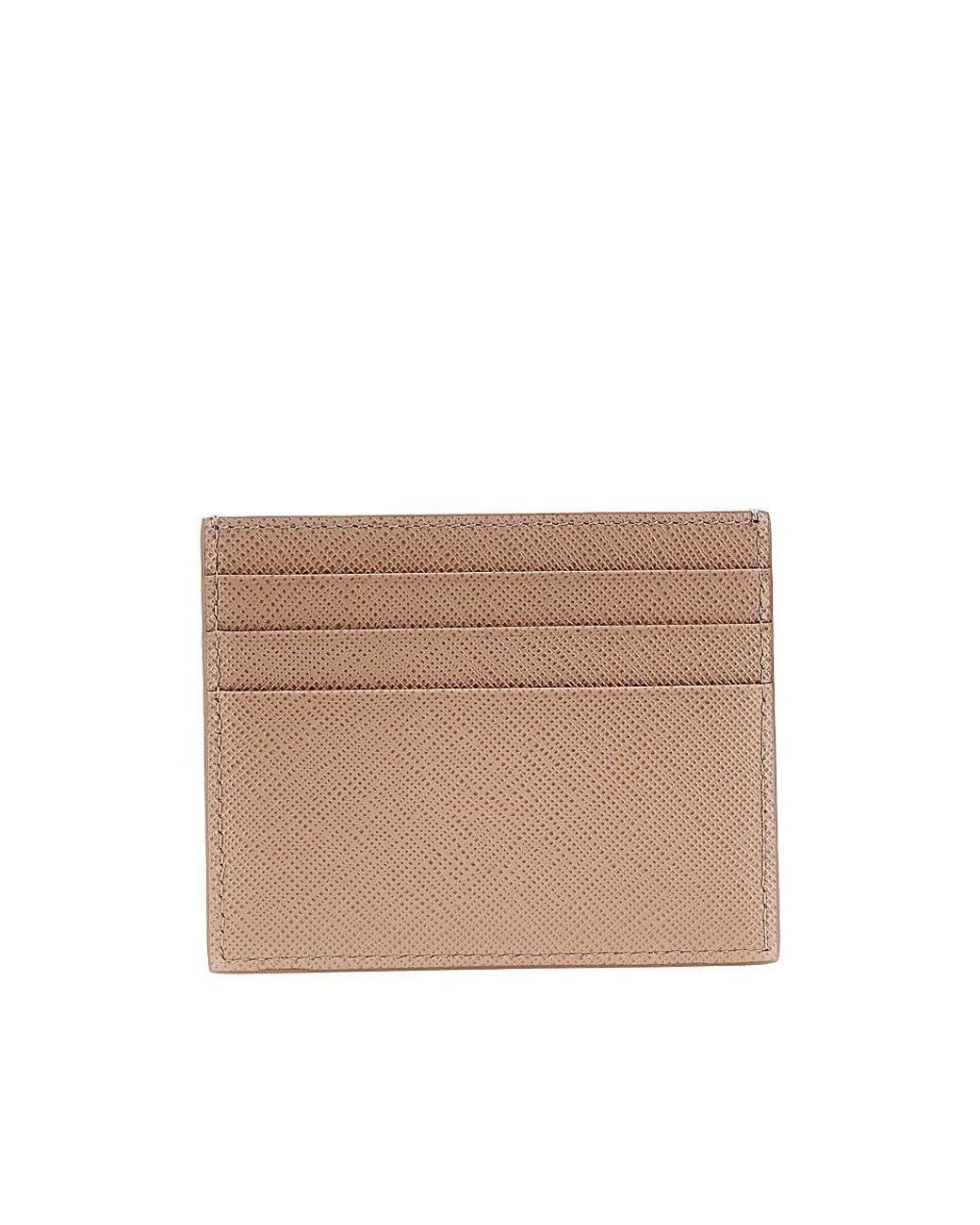 Prada Natural Saffiano Leather Cardholder With Logo