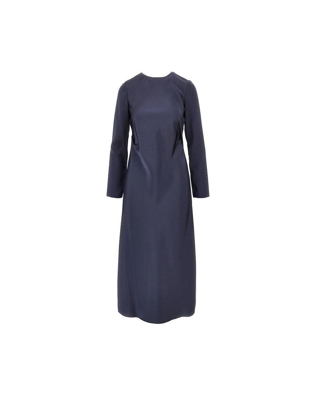 Emporio Armani Blue Satin-Effect Tecno Twill Midi Dress