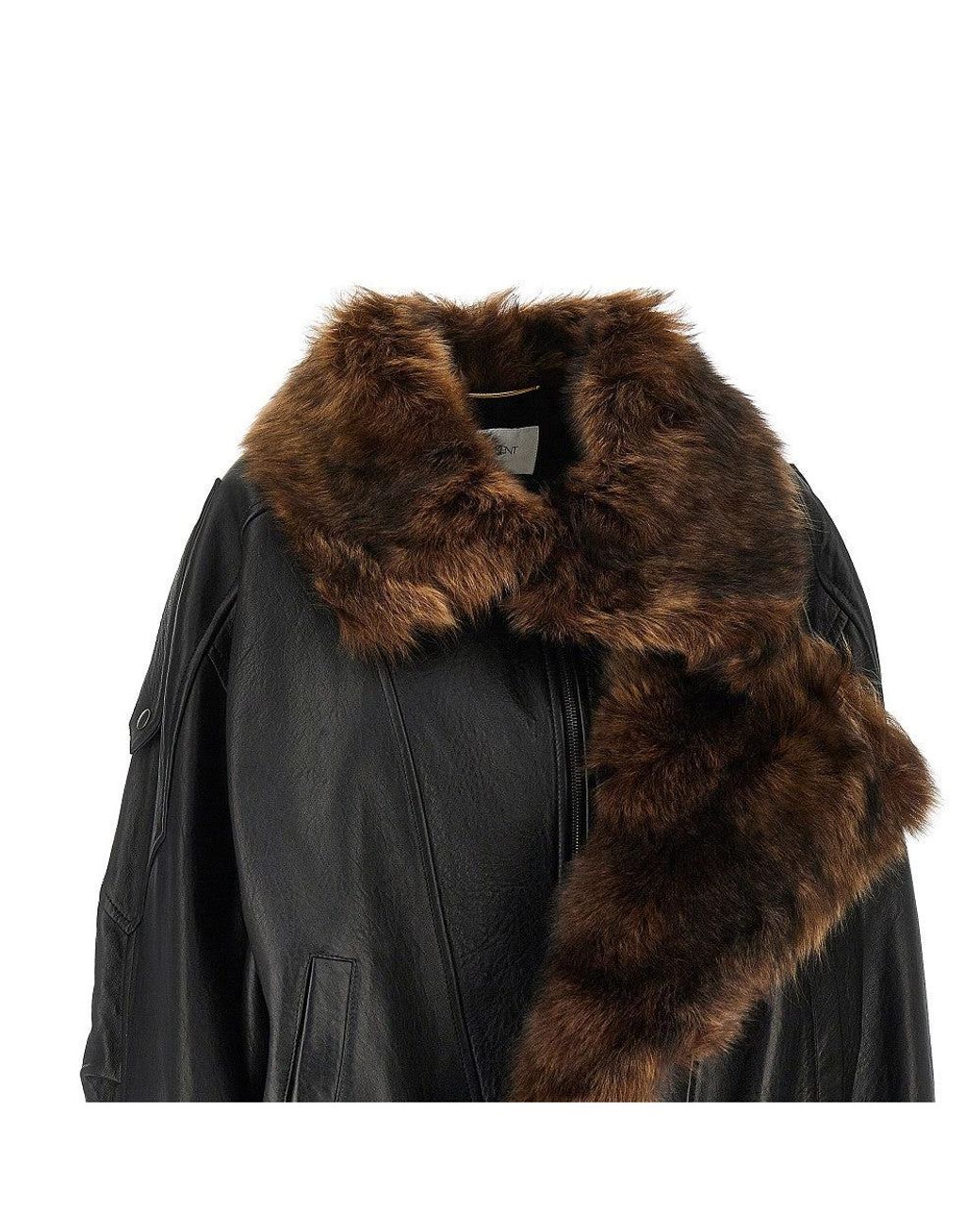 Saint Laurent Black Nappa Leather Jacket With Shearling Collar