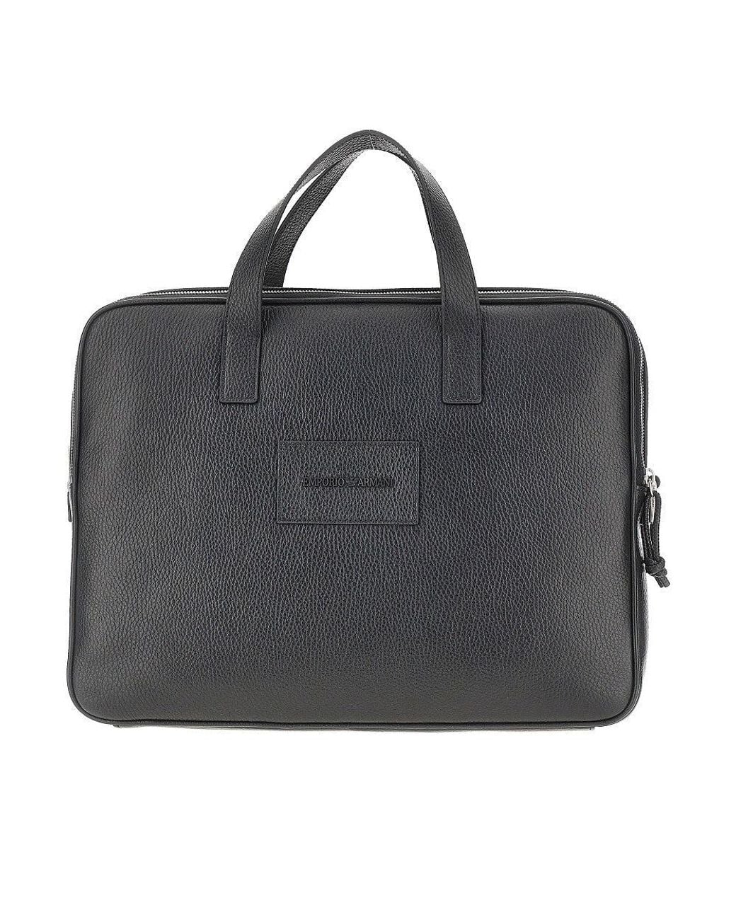 Emporio Armani Black Grained Leather Business Bag for men