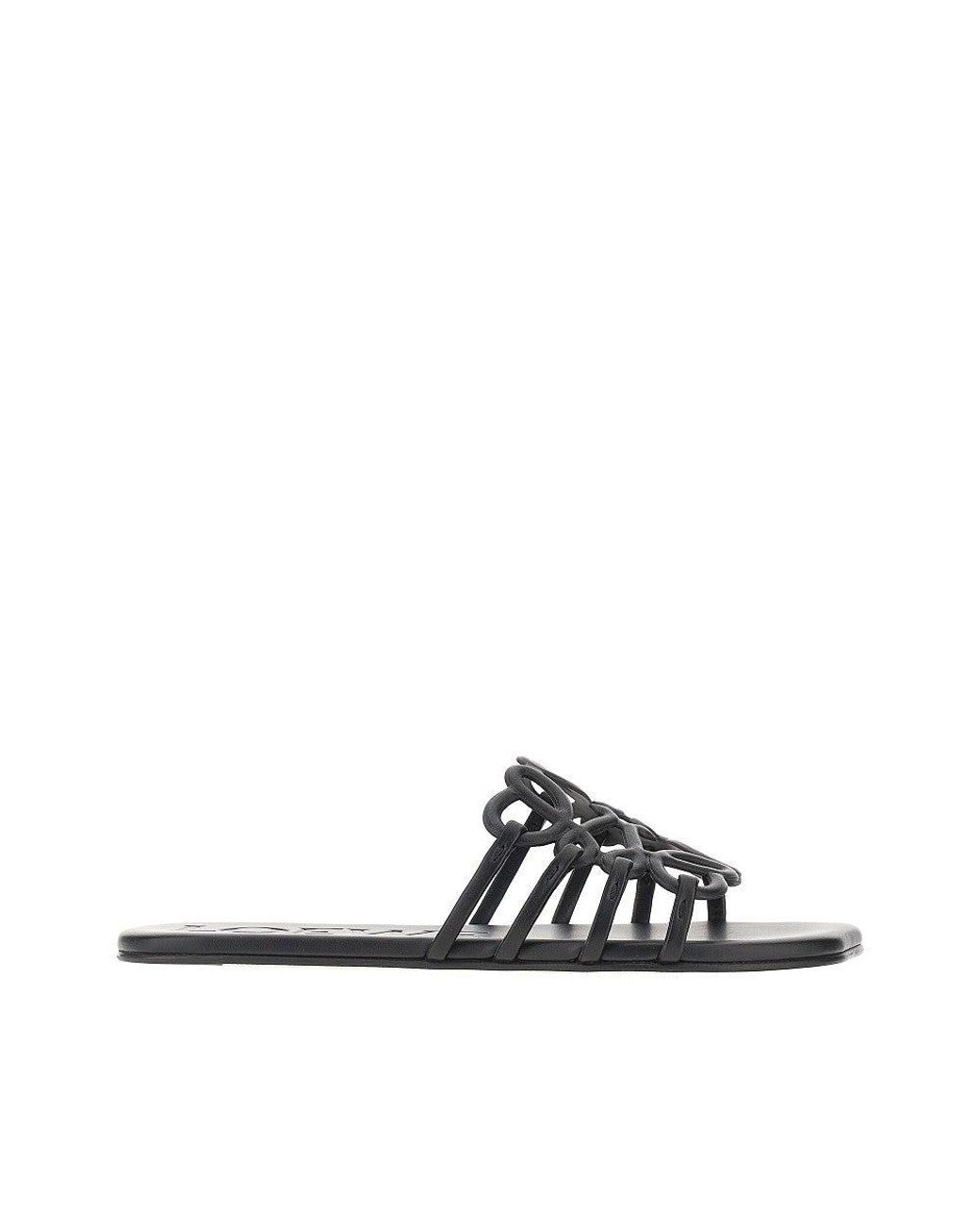 Loewe Black 'Anagram Petal' Leather Slides