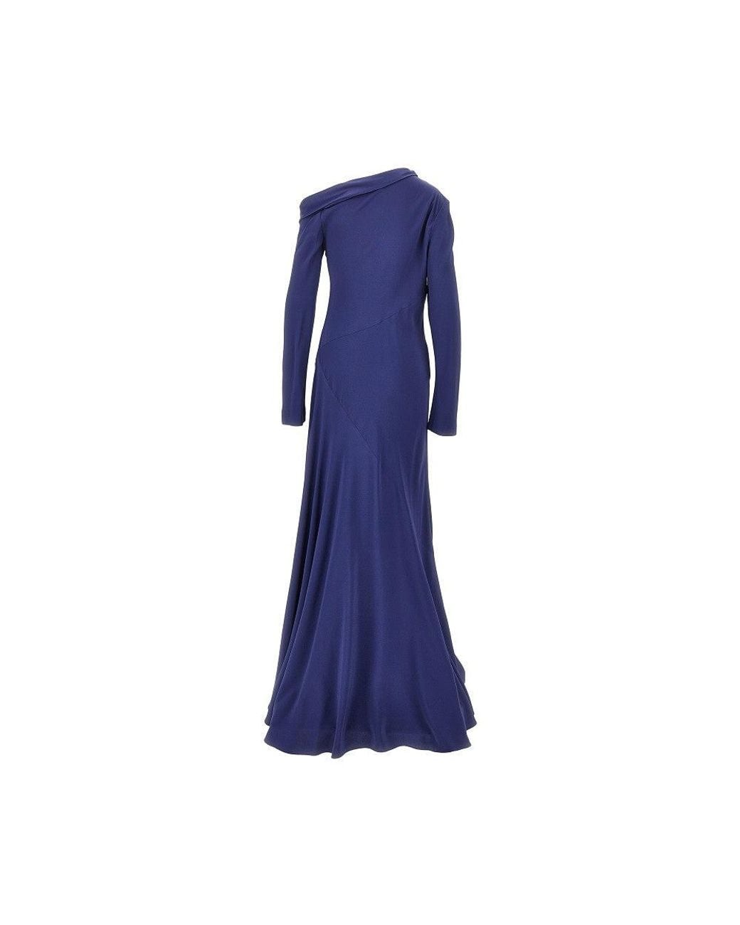 Alberta Ferretti Blue Asymmetrical Neckline Long Dress