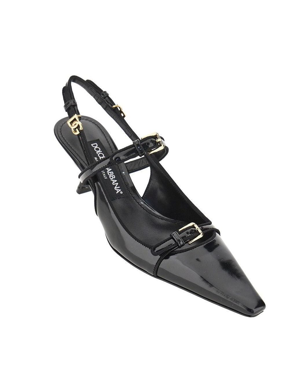 Dolce & Gabbana Blue Glossy Leather Buckled Slingback Pumps