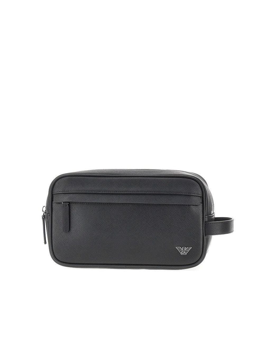 Emporio Armani Black Faux Saffiano Leather Beauty Case for men