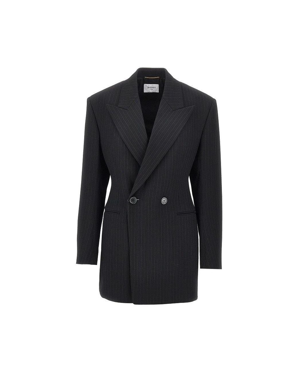 Saint Laurent Black Pinstriped Wool-Blend Double-Breasted Jacket