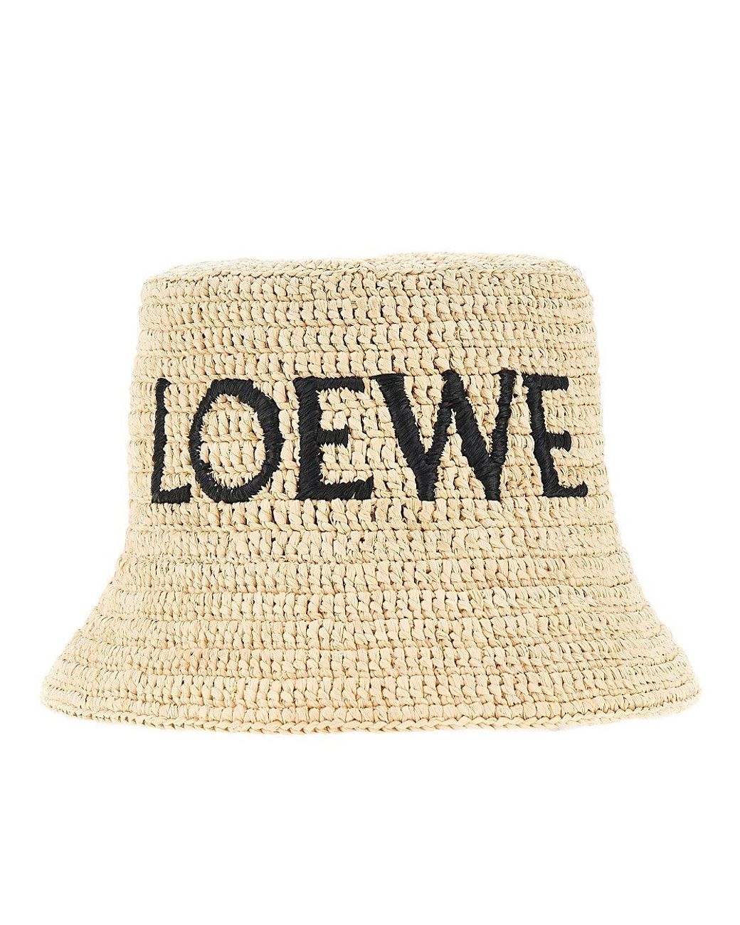 Loewe Raffia Bucket Hat With Logo in Metallic | Lyst