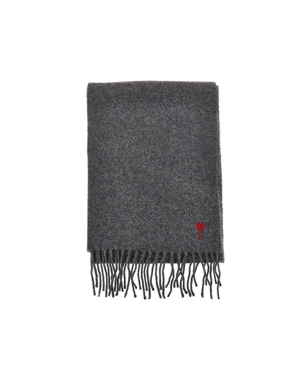 AMI Gray De Coeur Embroidery Wool Scarf