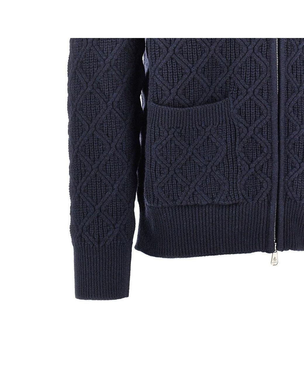 Piacenza 1733 Blue Diamond-Motif Wool Full-Zip Cardigan for men