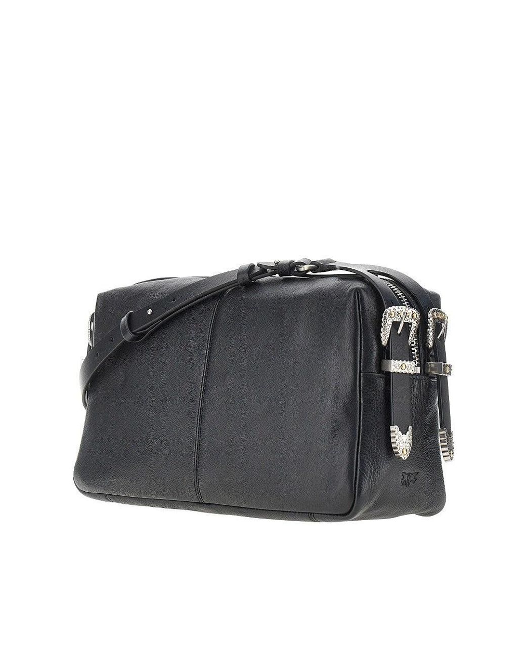 Pinko Black Leather Medium 'Keeper' Shoulder Bag