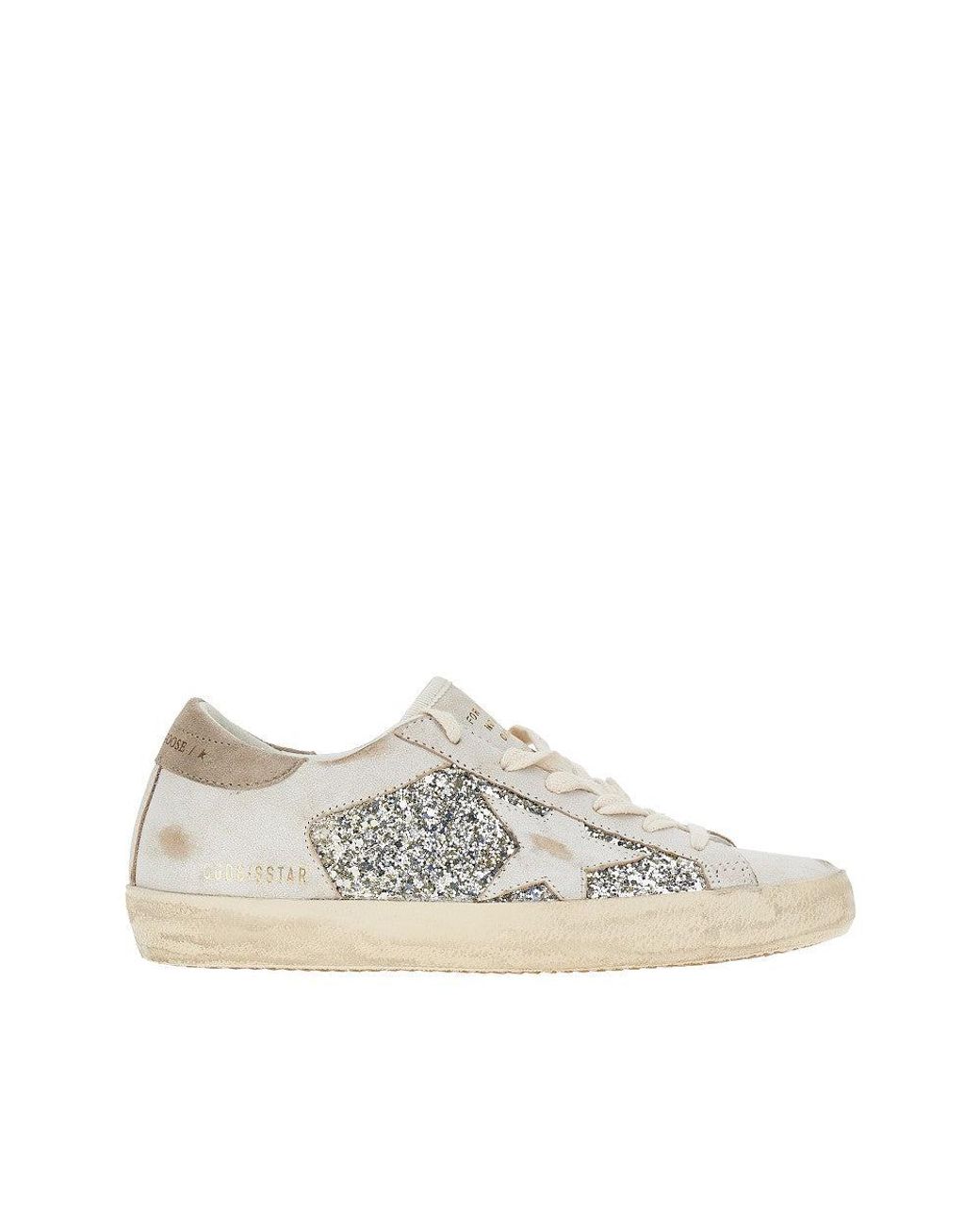 Golden Goose Deluxe Brand Natural Leather And Glitter Super-Star Sneakers