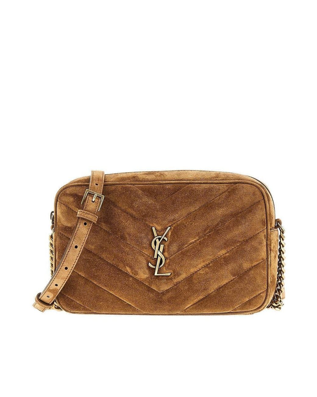 Saint Laurent Brown 'Loulou' Matelassé Suede Leather Camera Bag
