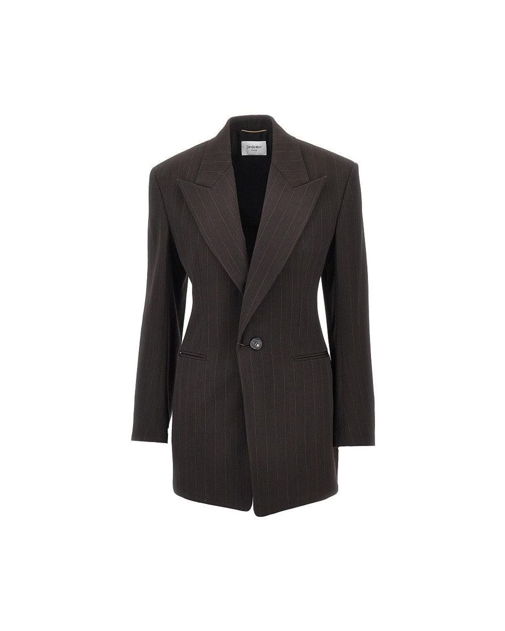 Saint Laurent Black Pinstriped Wool Single-Breasted Jacket