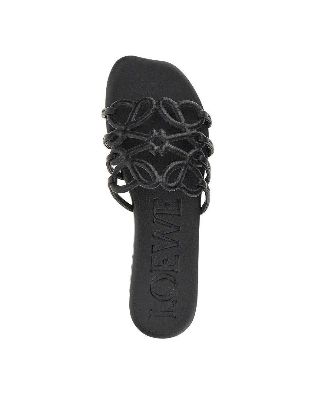 Loewe Black 'Anagram Petal' Leather Slides