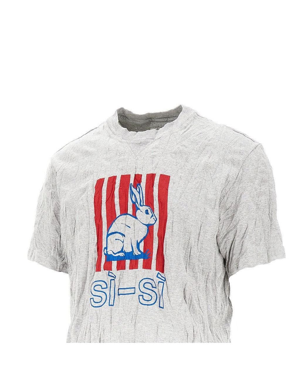 Bottega Veneta White Rabbit Print Froissé Jersey T-Shirt for men