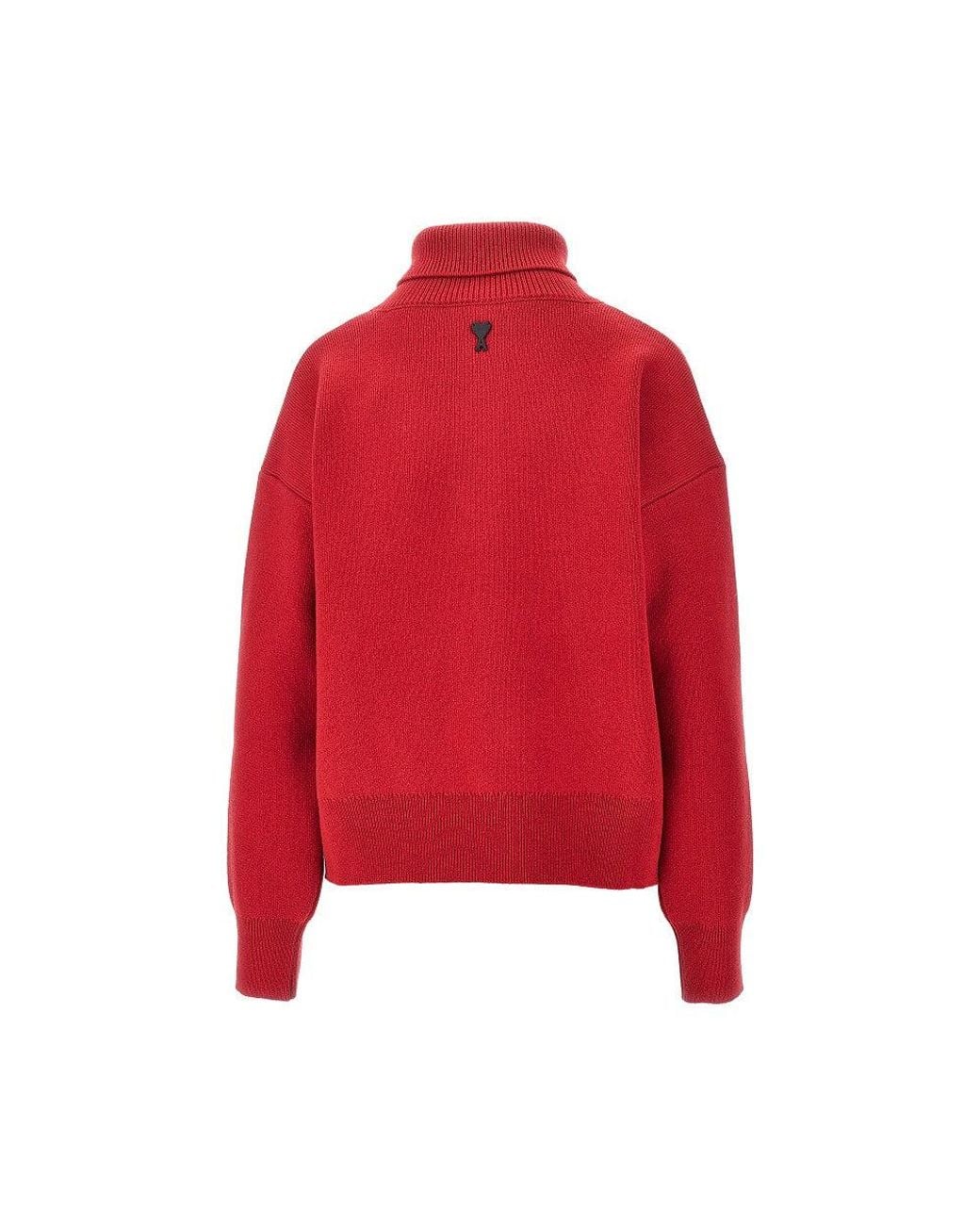 AMI Red Buttoned High-Neck Wool Sweater