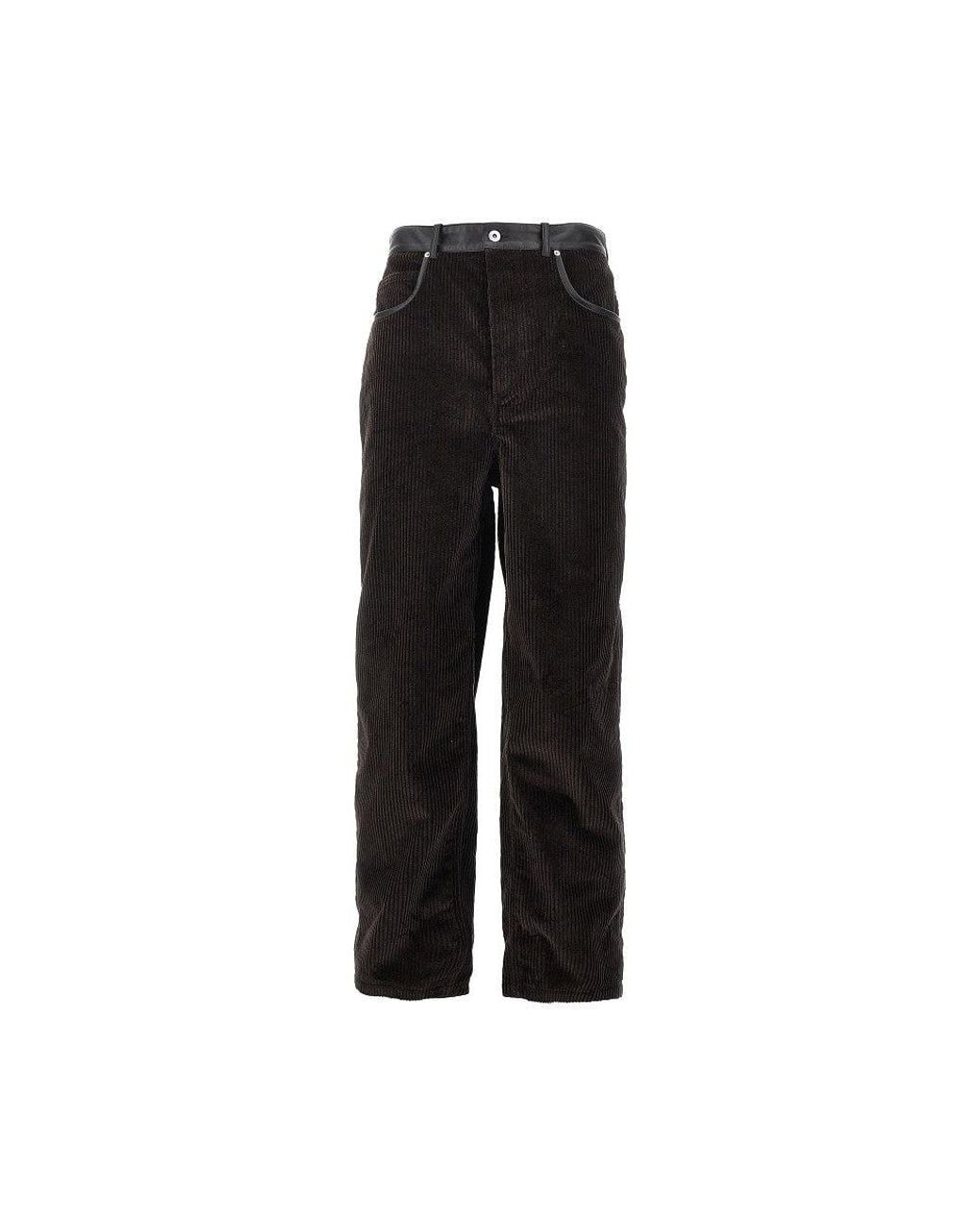 Bottega Veneta Black Corduroy Pants With Nappa Details for men