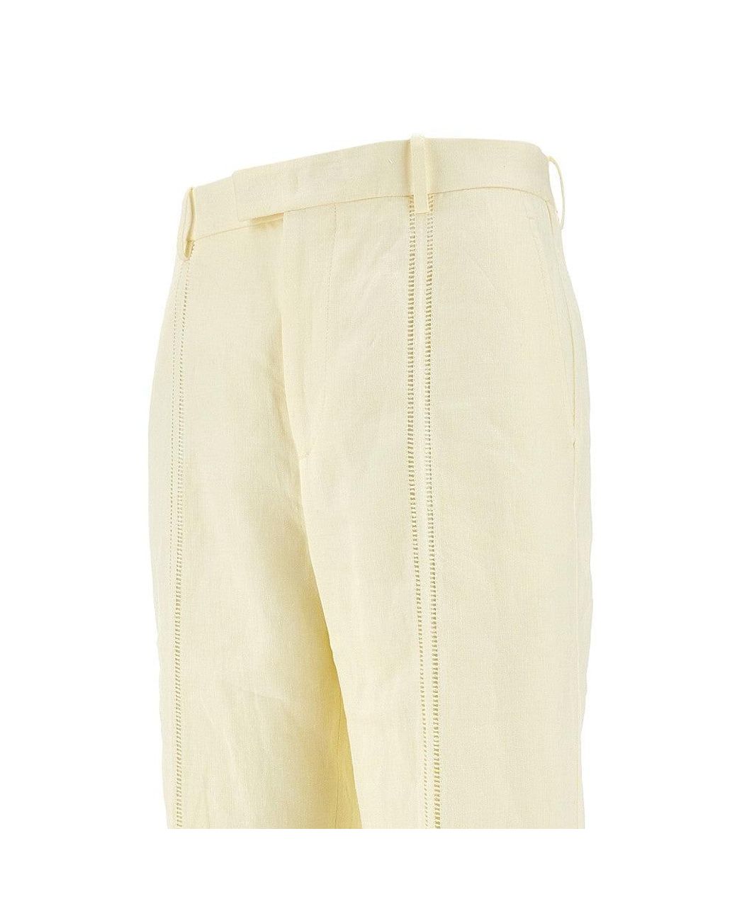 Bottega Veneta Natural Straight Leg Linen Pants