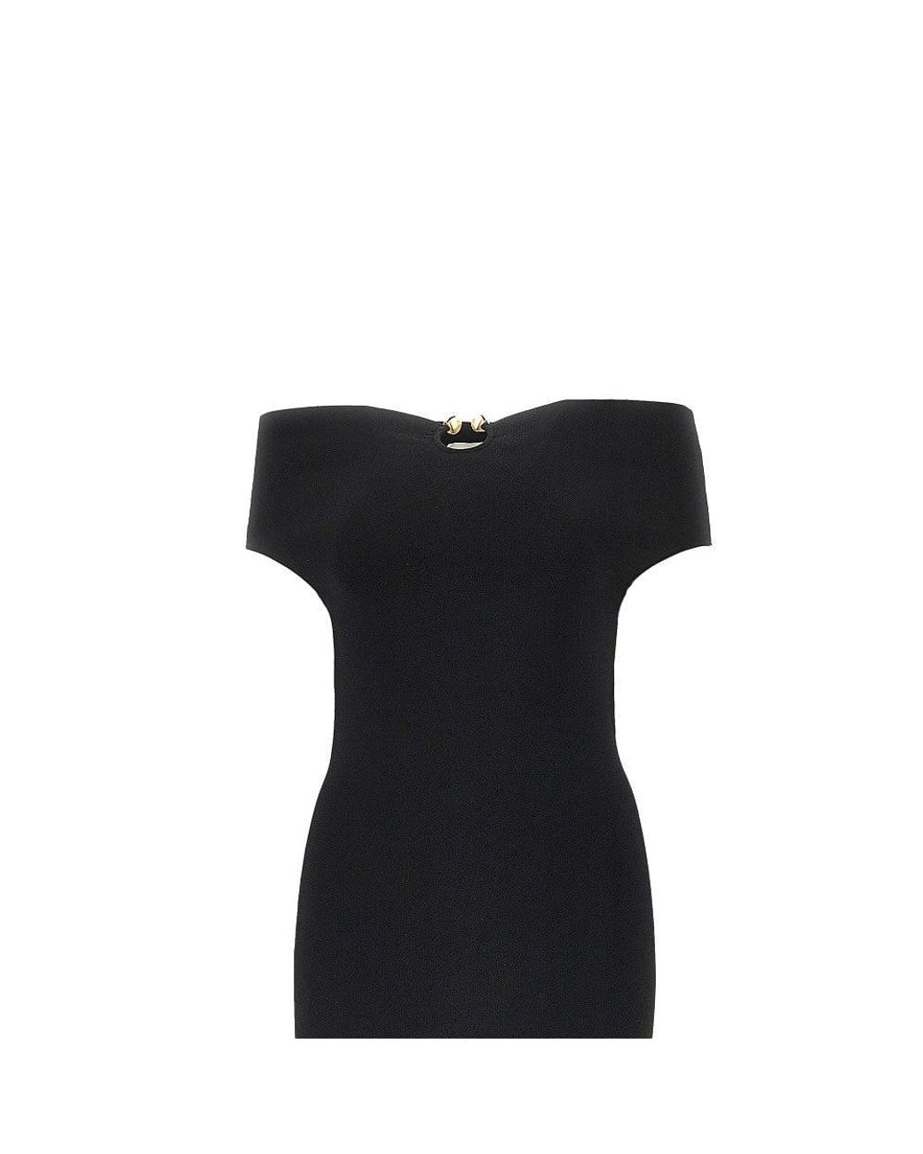 Alberta Ferretti Black Knitted Midi Dress With Metal Detail