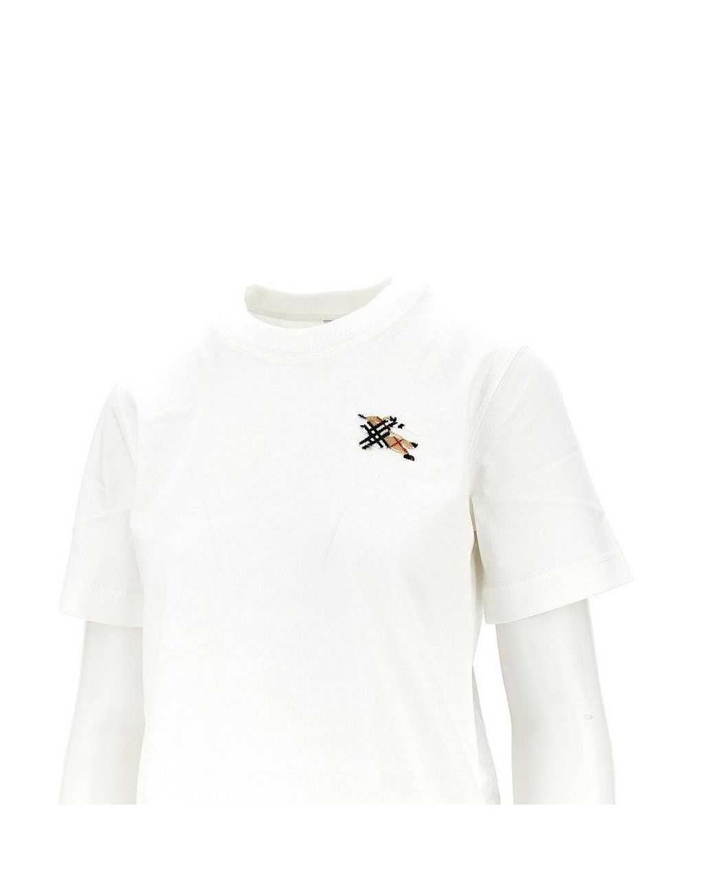 Burberry White Knight Check Embroidery T-Shirt