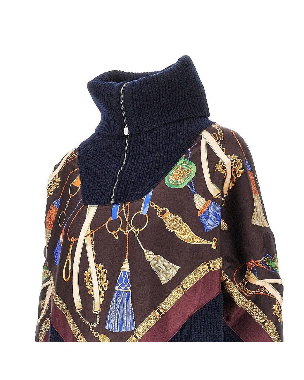 Etro Blue Wool And Cashmere Sweater With Silk Insert