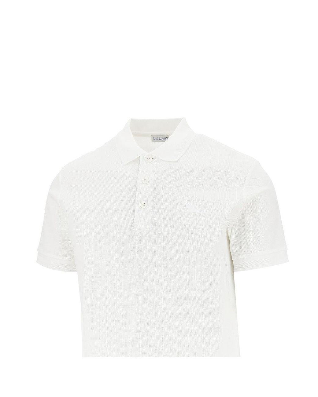 Burberry White Cotton Piquet Polo Shirt With Ekd Embroidery for men