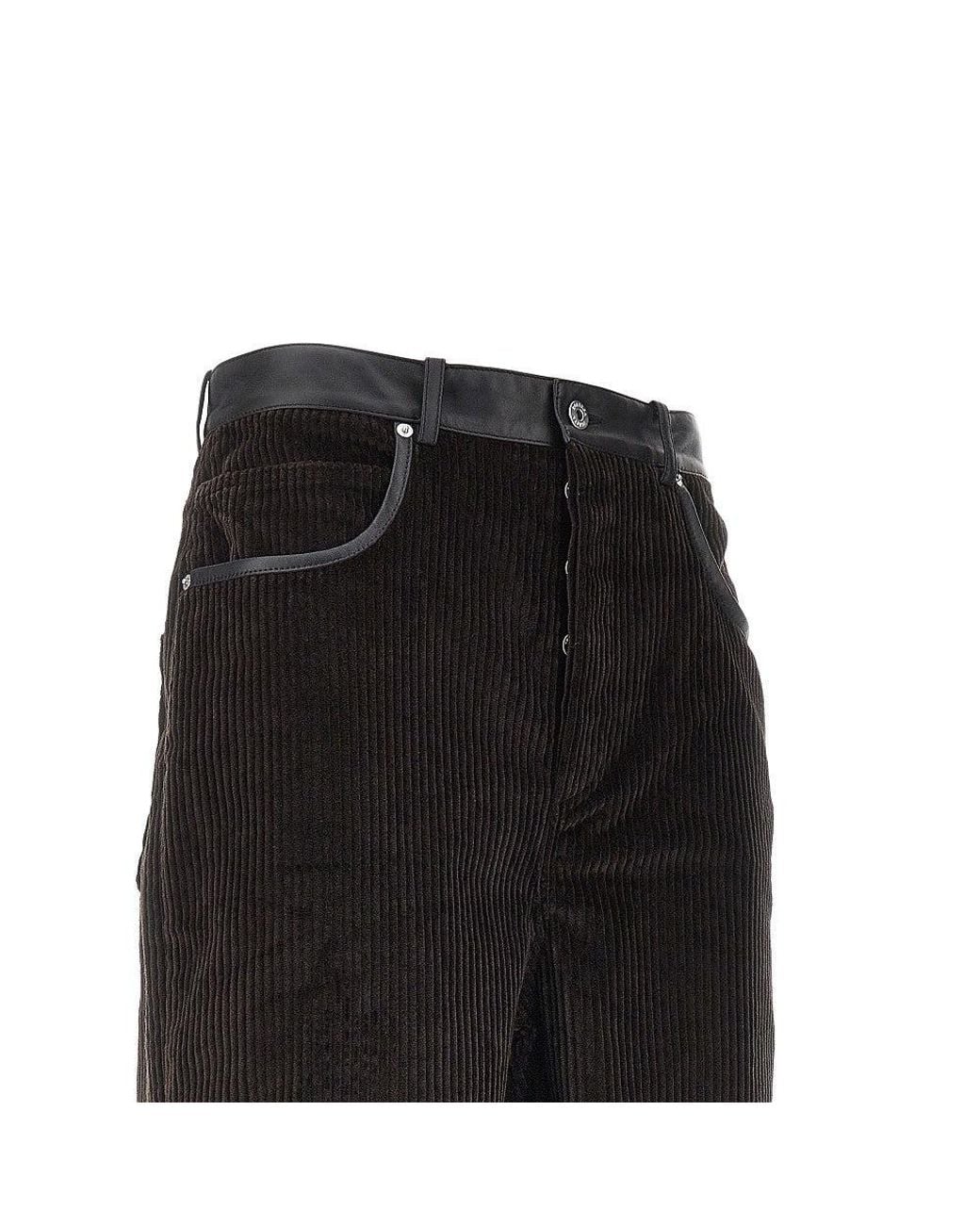 Bottega Veneta Black Corduroy Pants With Nappa Details for men