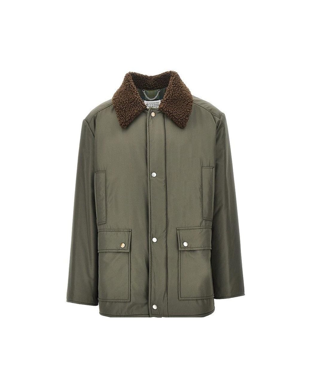 Maison Margiela Green Padded Jacket With Shearling-Effect Collar for men