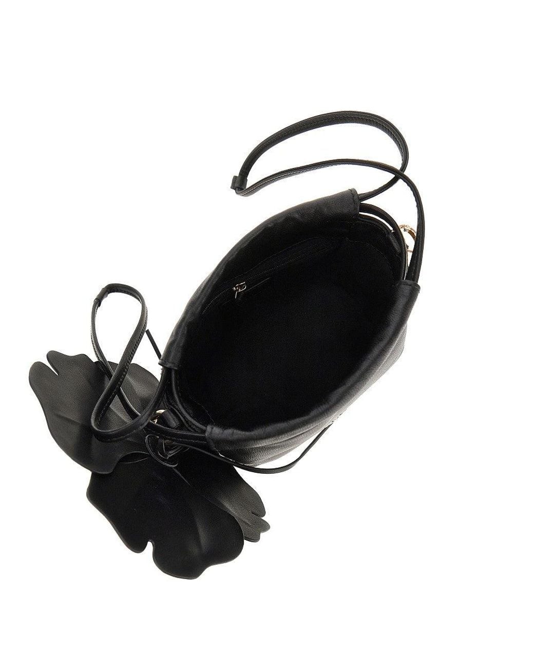 Pinko Gray Nappa Leather Bucket Bag With Flower