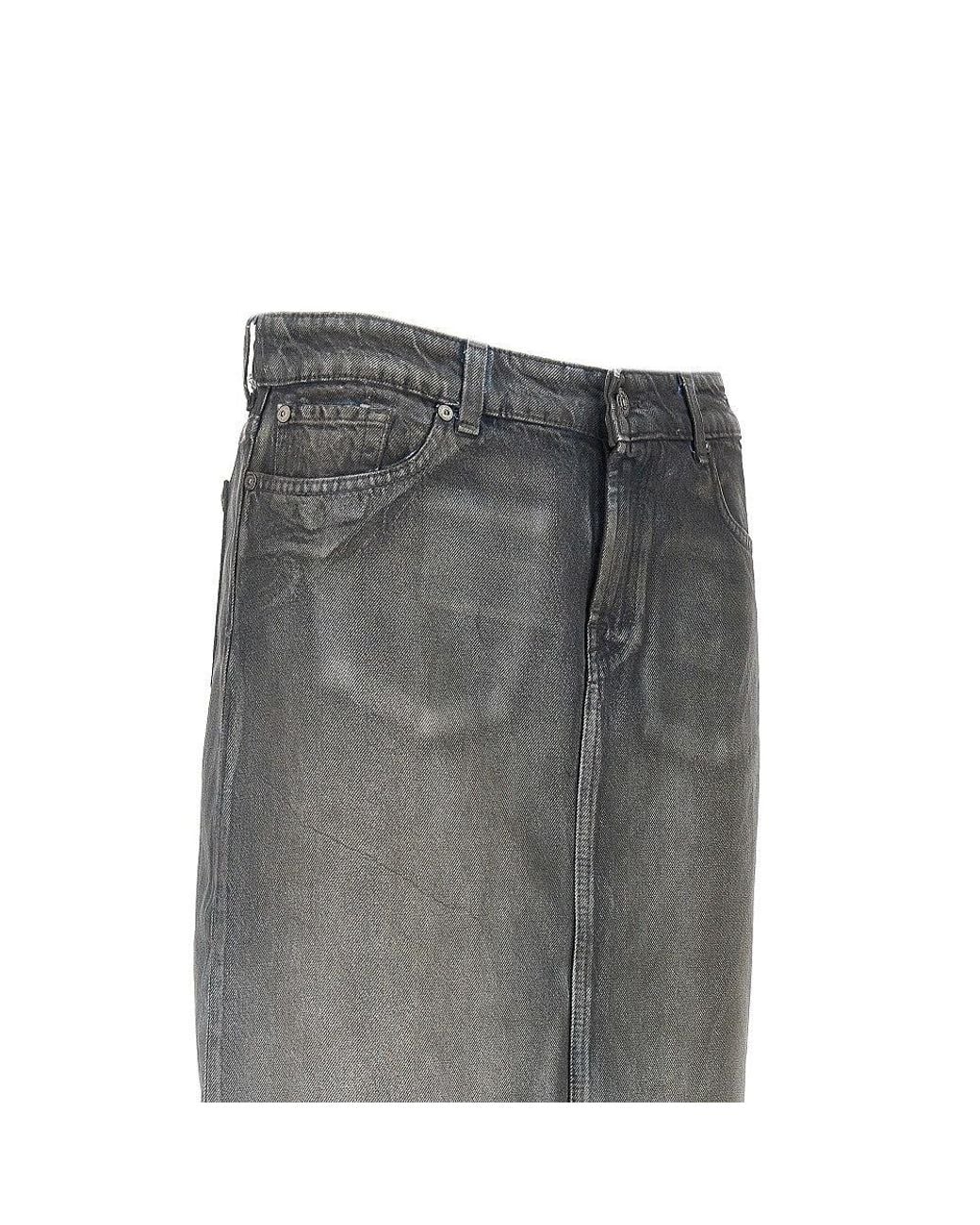7 For All Mankind Gray 'Nolita' Coated Denim Long Skirt