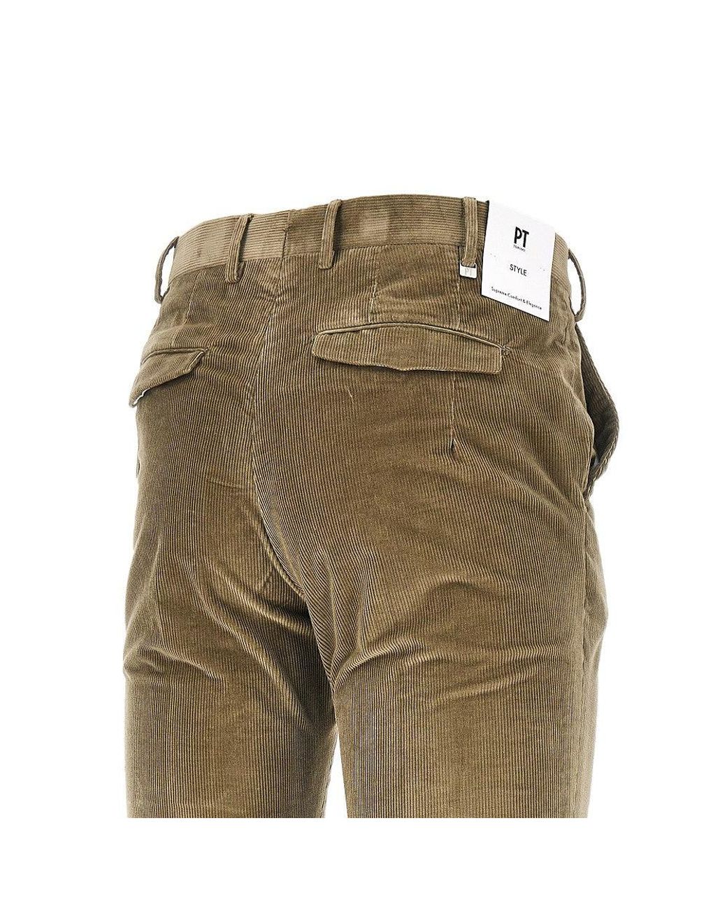 PT Torino Green 'Master Fit' Corduroy Pants for men