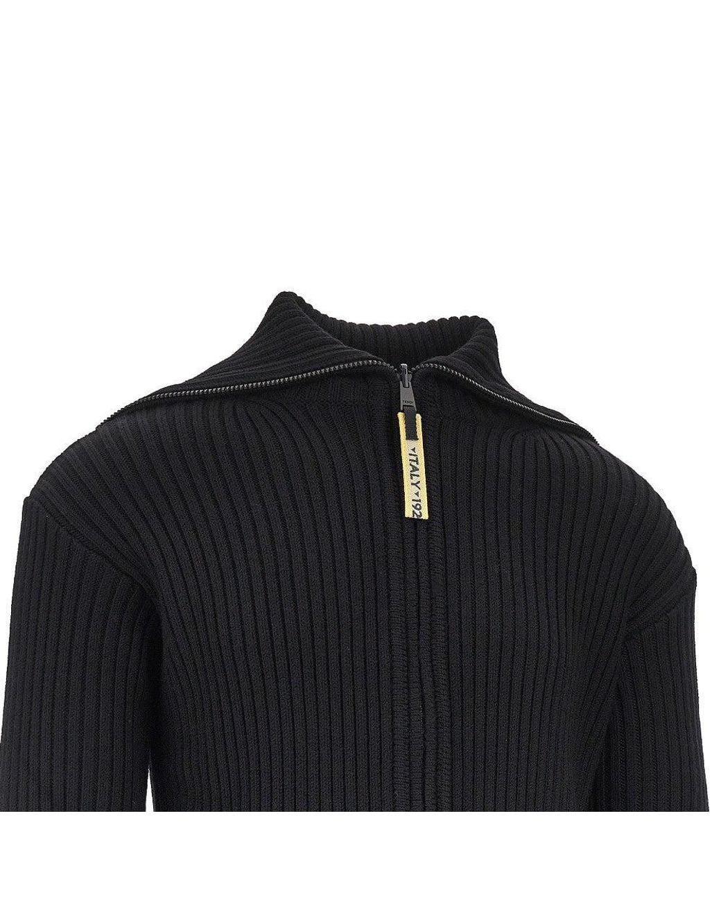 Fendi Black Ribbed Wool Full-Zip Cardigan for men