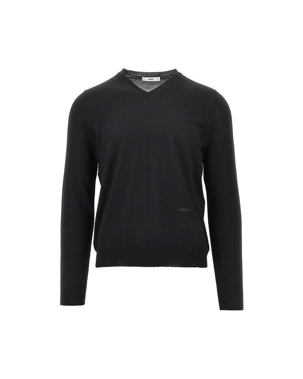 Fendi Blue V-Neck Wool Sweater for men