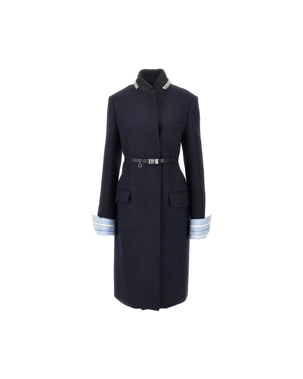 Prada Blue Double Coat With Detachable Cuffs
