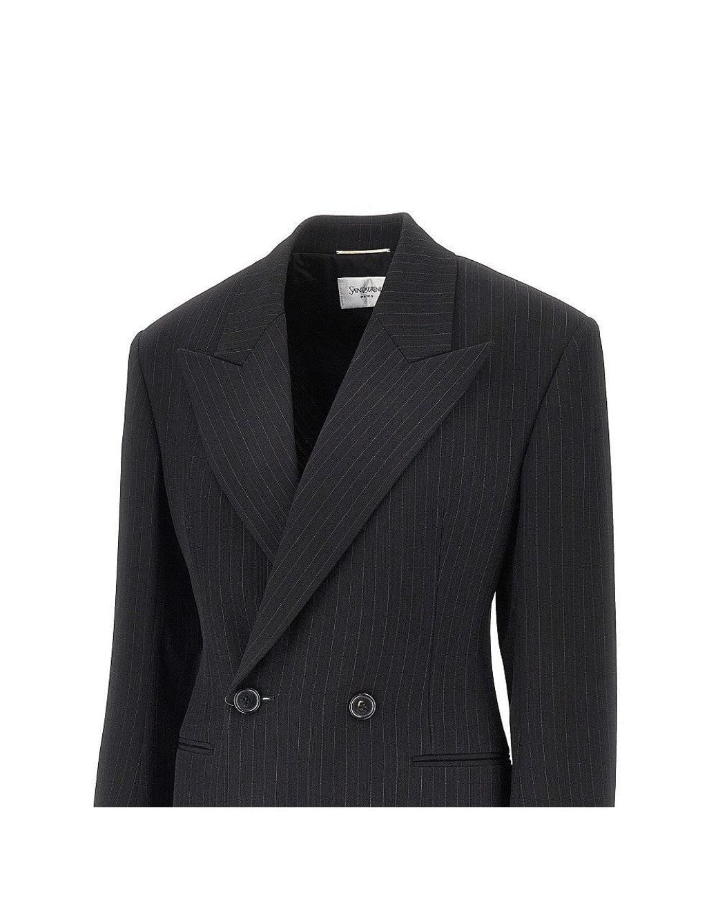 Saint Laurent Black Pinstriped Wool-Blend Double-Breasted Jacket