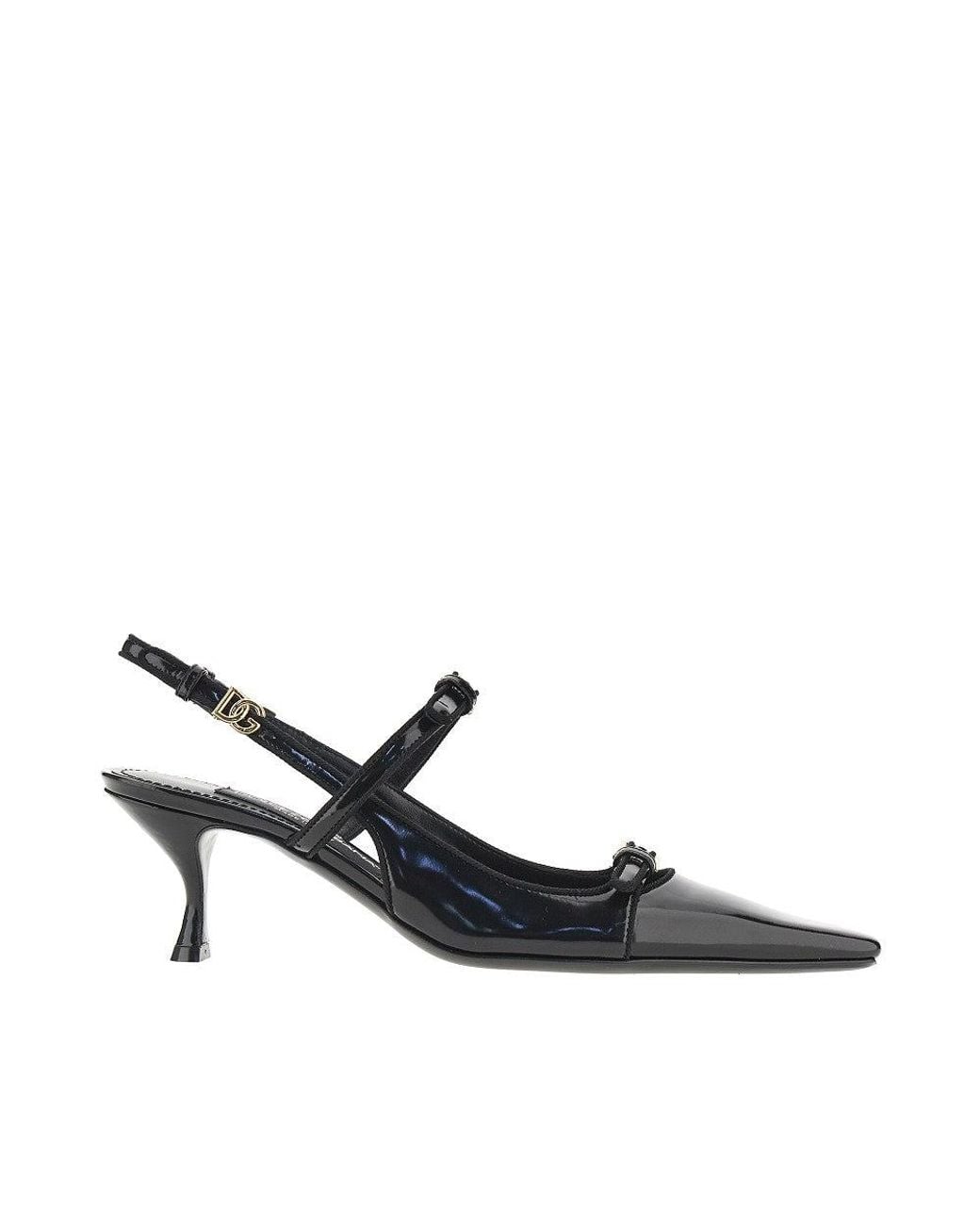 Dolce & Gabbana Blue Glossy Leather Buckled Slingback Pumps