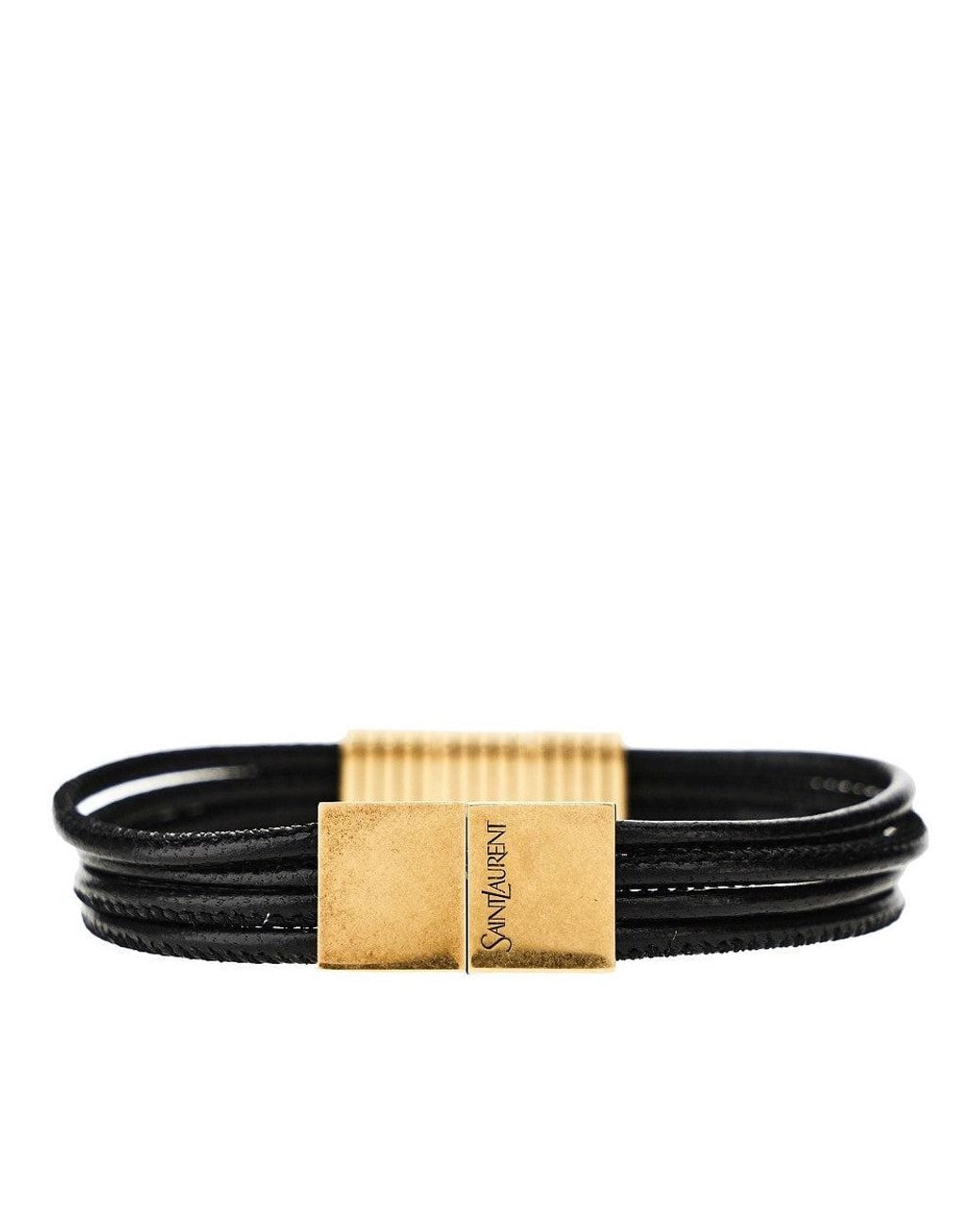 Saint Laurent Black Cassandre Plate Leather Bracelet
