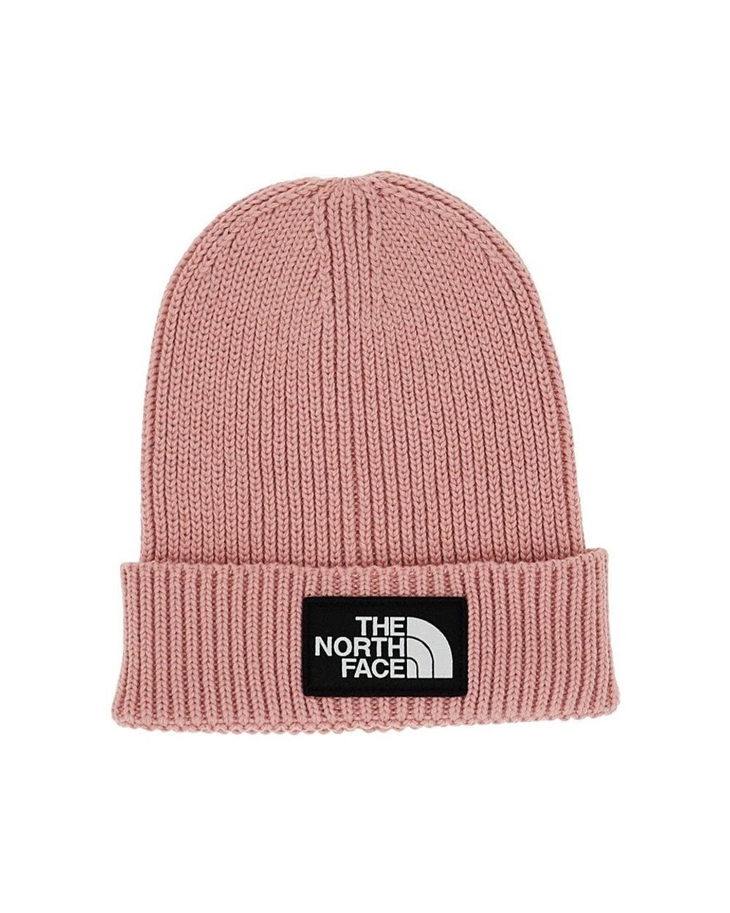 The North Face Pink Logo Patch Beanie Hat
