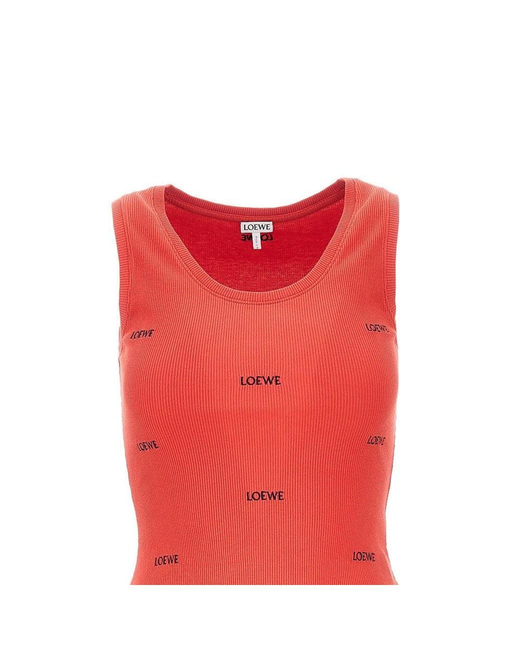 Loewe Red Embroidery Ribbed Tank Top