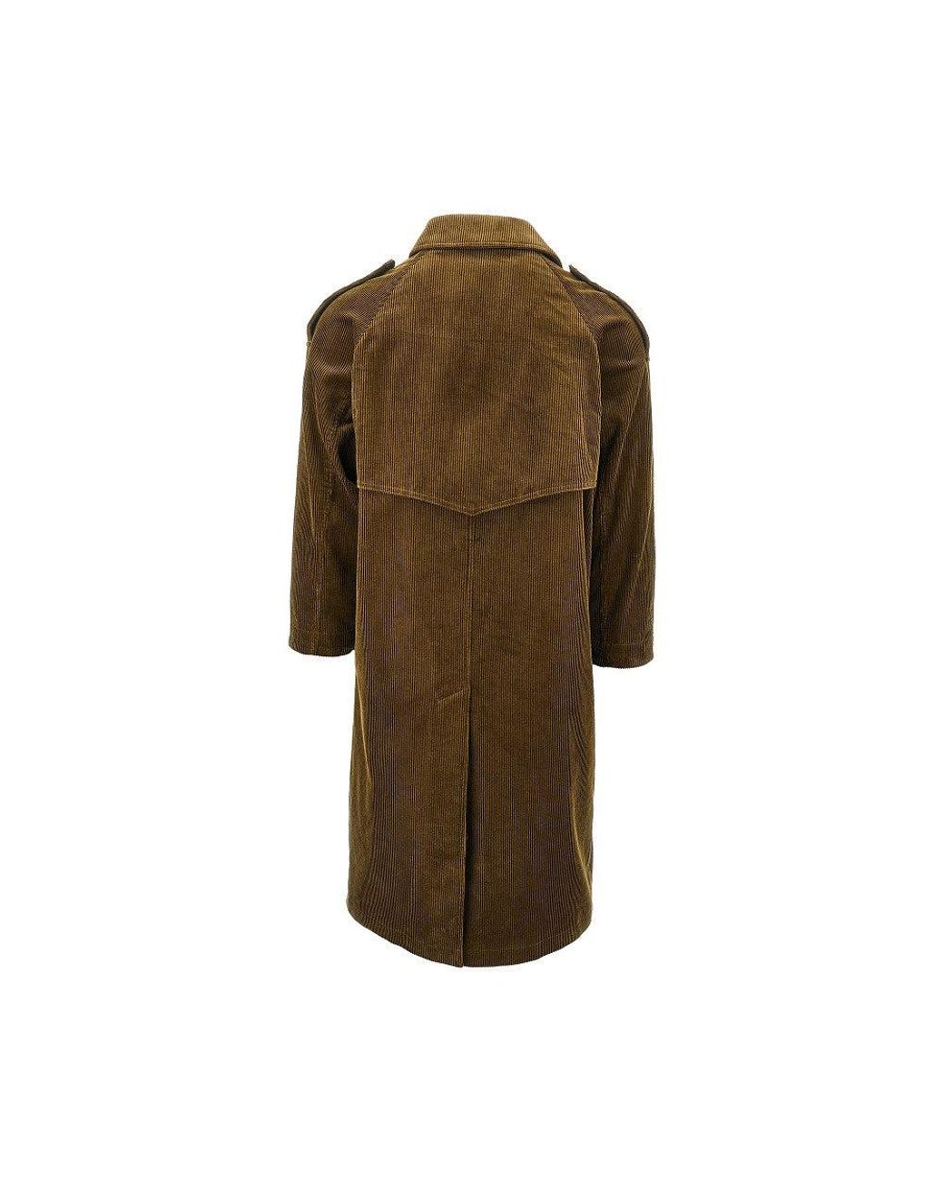 Paltò Brown Corduroy Double-Breasted Long Coat for men