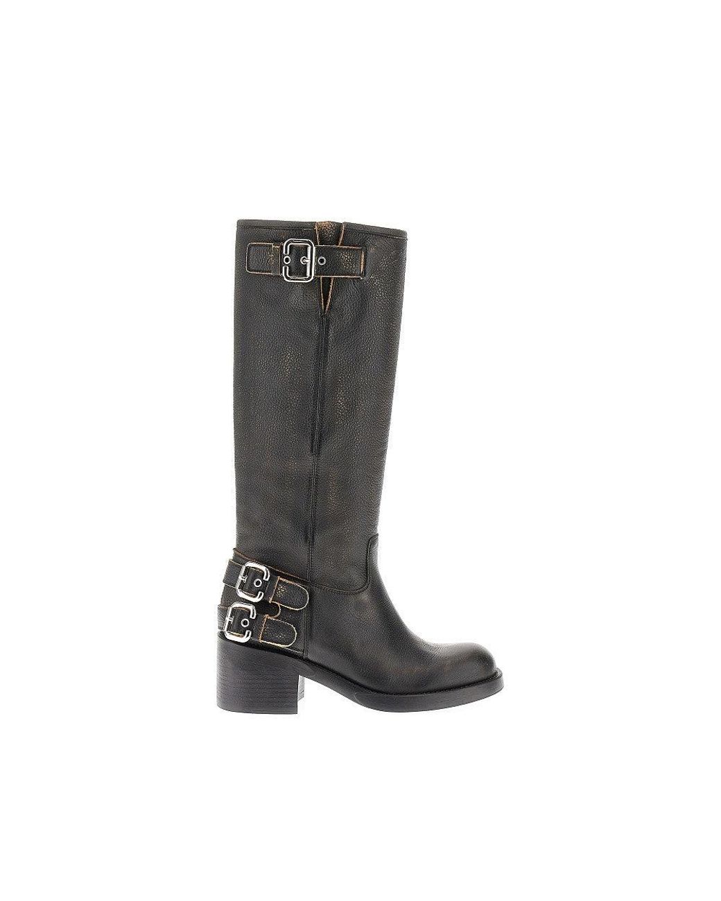 Chloé Black 'Dakota' Grained Leather Boots 38