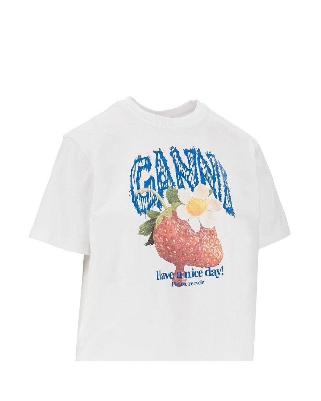 Ganni White Cotton T-Shirt With 'Strawberry' Print